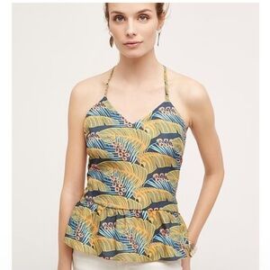 Anthropologie Multi-Color Tropical Print Halter Tank Top